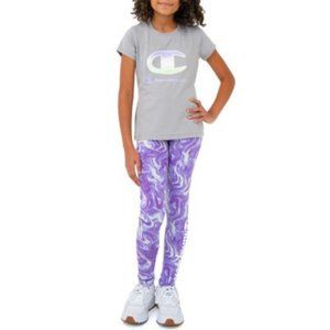 Champion Girls' Size 8 Lightweight Active Set Tee and Leggings Gray Purple